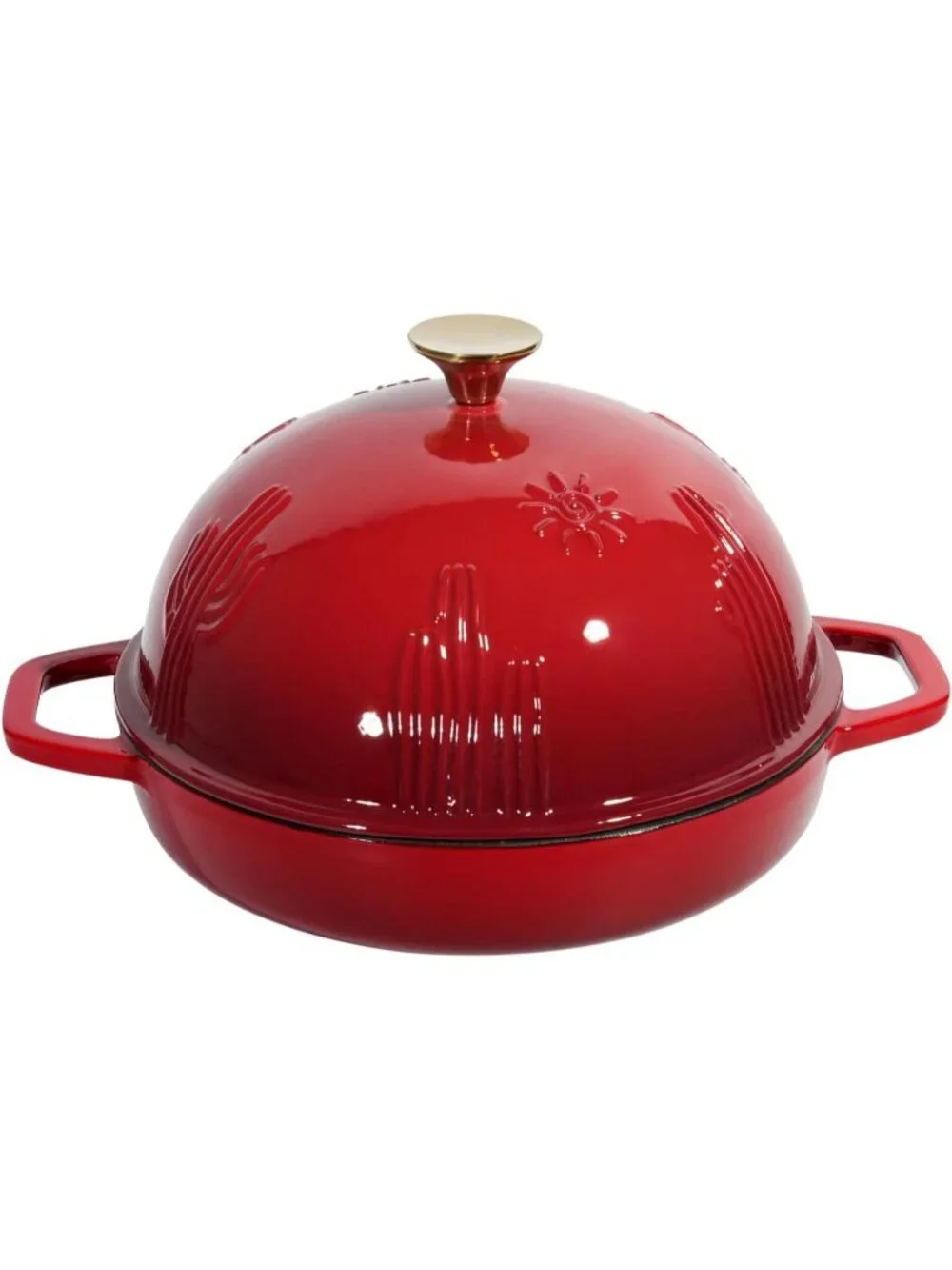 9.8 Inches Gradient Red Bread Oven Cast Iron Bread Dutch Oven with Cloche Lid